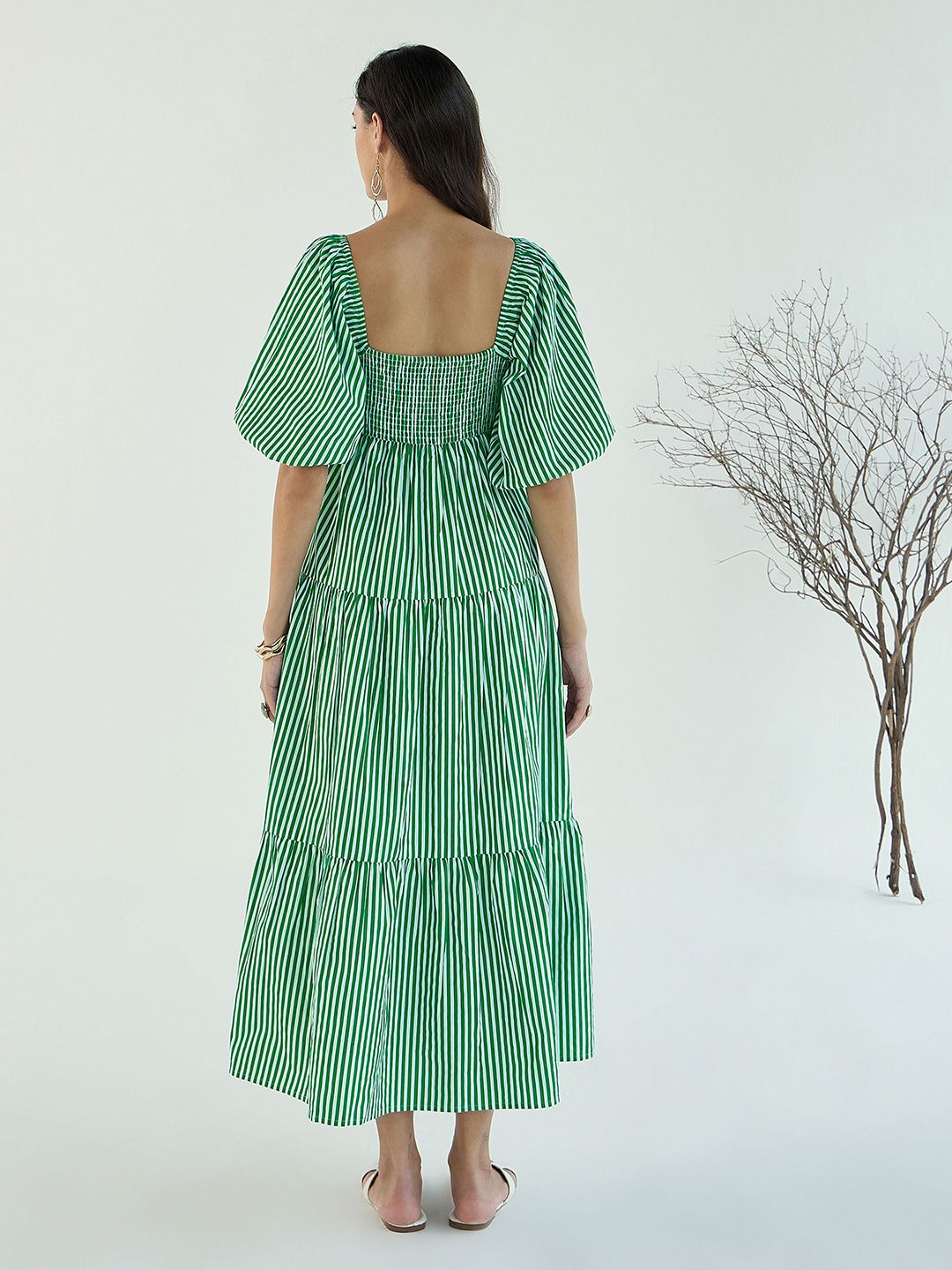 Pink Paprika by SASSAFRAS Women Striped Printed Fit And Flare Maxi Dress