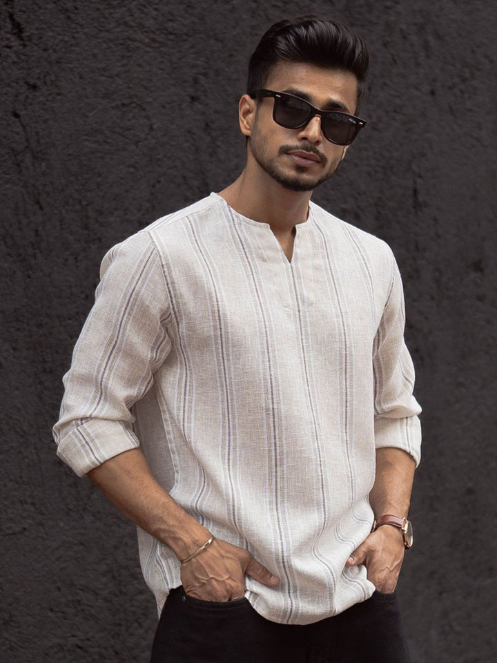 Powerlook Men Collarless Solid Cotton Casual Shirt