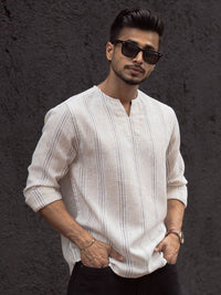 Powerlook Men Collarless Solid Cotton Casual Shirt