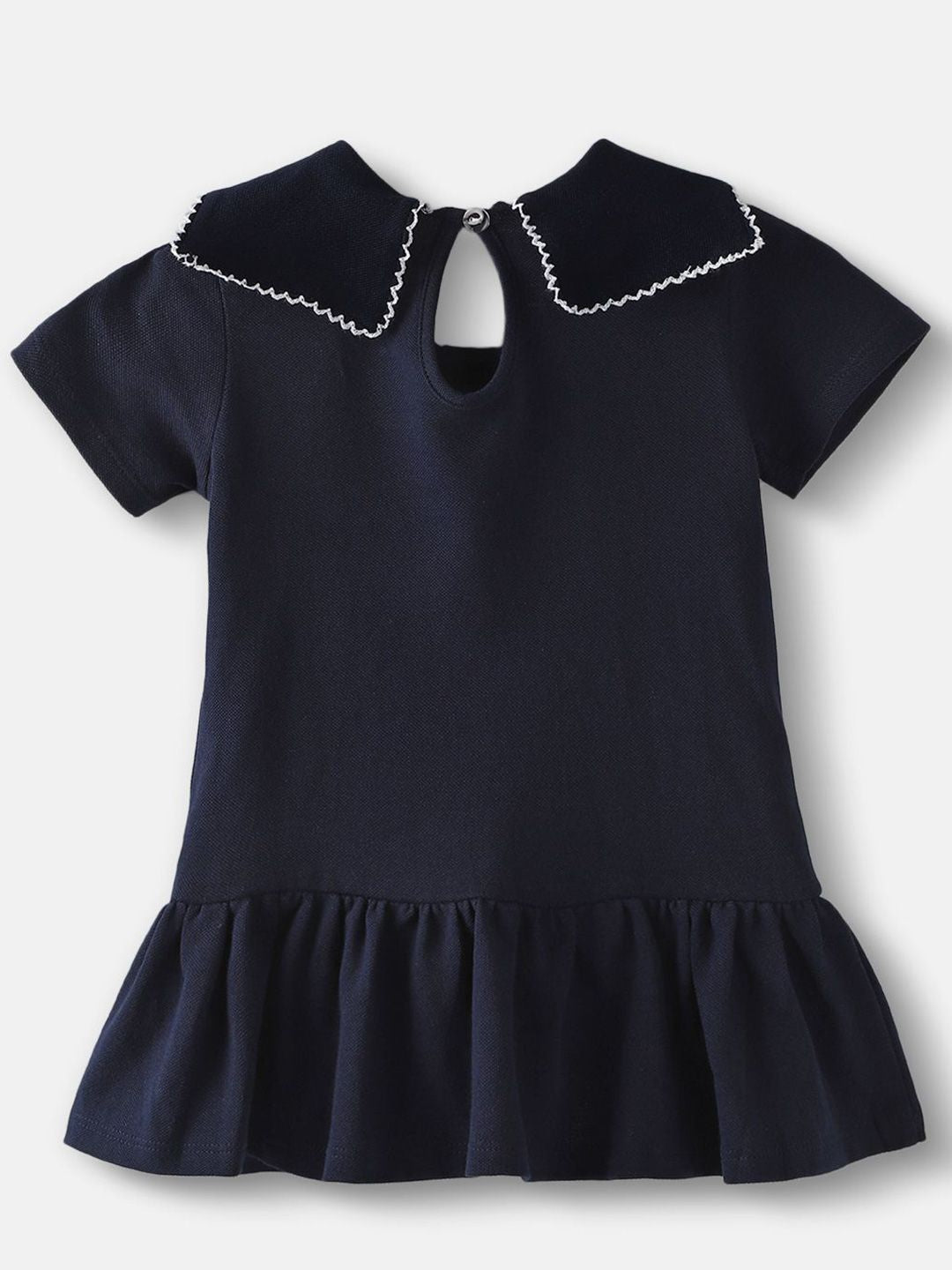 Nauti Nati A-Line Girls Blue Pique Cotton Applique Dress