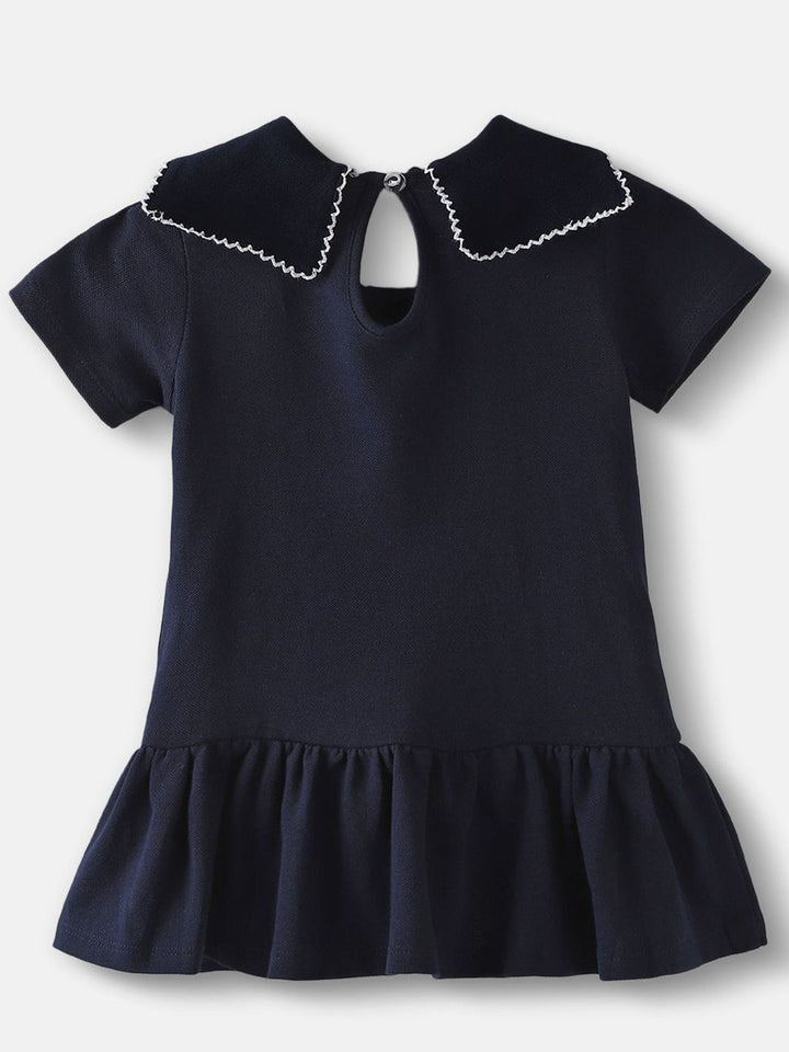 Nauti Nati A-Line Girls Blue Pique Cotton Applique Dress