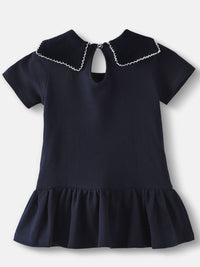 Nauti Nati A-Line Girls Blue Pique Cotton Applique Dress