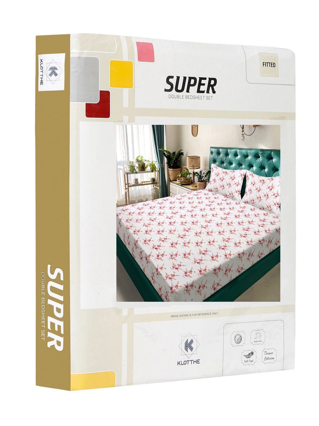KLOTTHE White Floral Polycotton 300 TC Fitted King Fine Bedsheet dengan 2 Sarung Bantal-98 x 89 inci