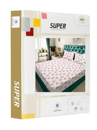 KLOTTHE White Floral Polycotton 300 TC Fitted King Fine Bedsheet dengan 2 Sarung Bantal-98 x 89 inci