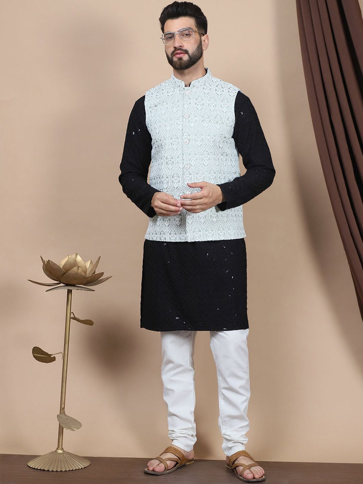Anouk Black Floral Embroidered Regular Pure Cotton Straight Kurta With Churidar