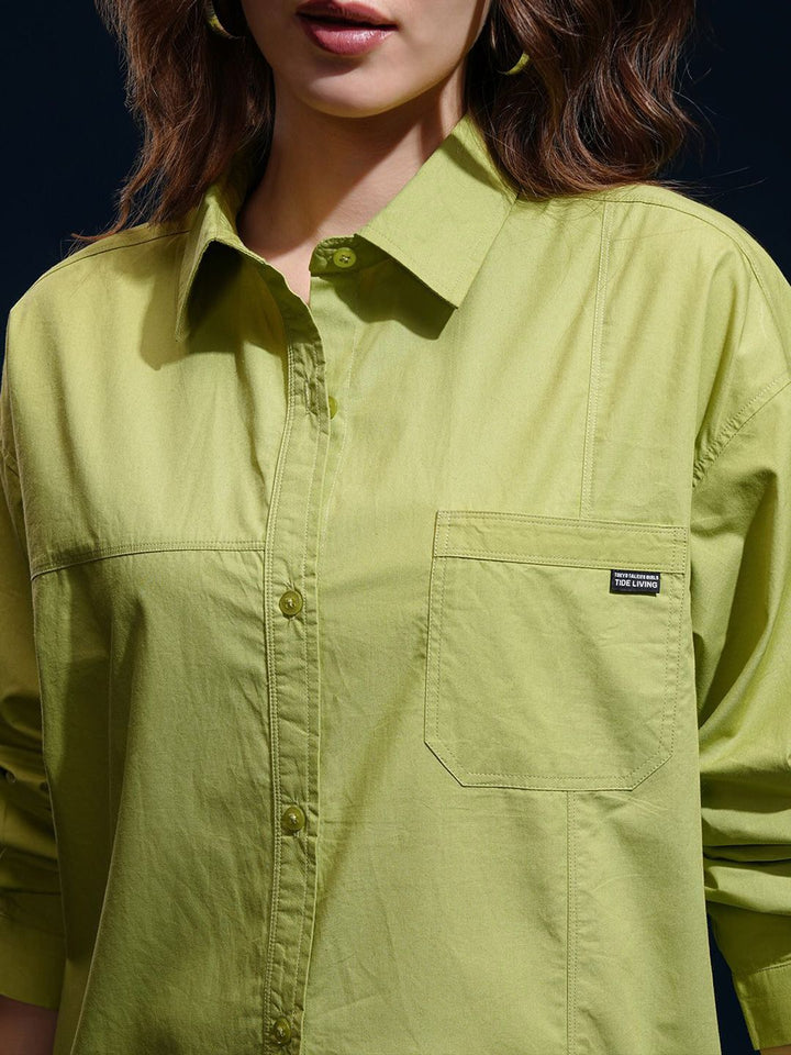 CHIC BY TOKYO TALKIES Women Spread Collar Solid Cotton Oversized Casual Shirt