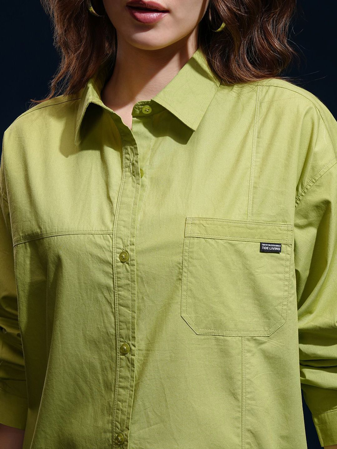 CHIC BY TOKYO TALKIES Women Spread Collar Solid Cotton Oversized Casual Shirt