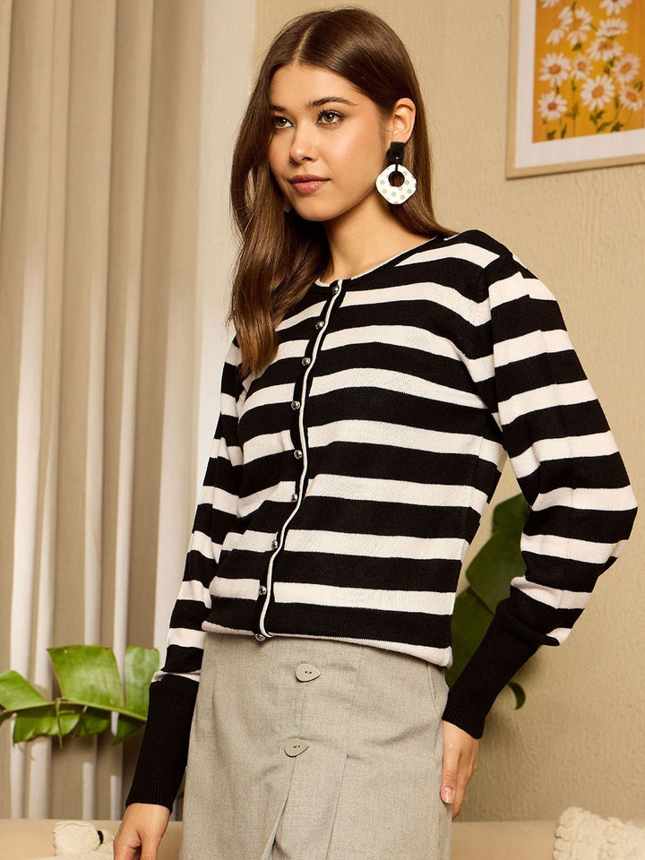 Berrylush Women Striped Long Sleeves Cardigan Sweater