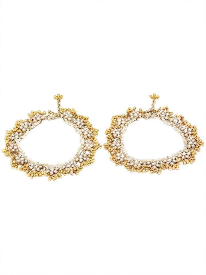 Set Karatcart dari 2 Anklets Kundan Putih berlapis emas