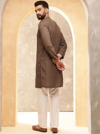 Anouk Dark Brown Embroidered Sequinned Mandarin Collar Pure Cotton Kurta With Trouser