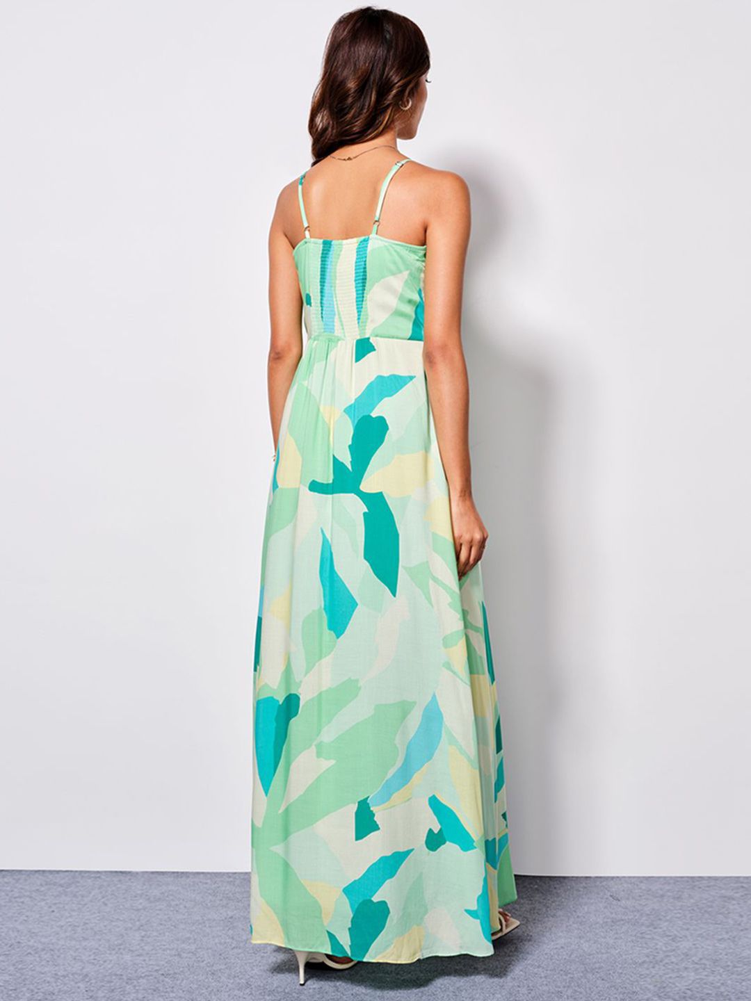 AND Women Tropical Print Shoulder Straps Sleeveless Maxi Dress
