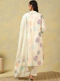 Mamicha Women Printed Pure Cotton Kurta with Trousers & With Dupatta