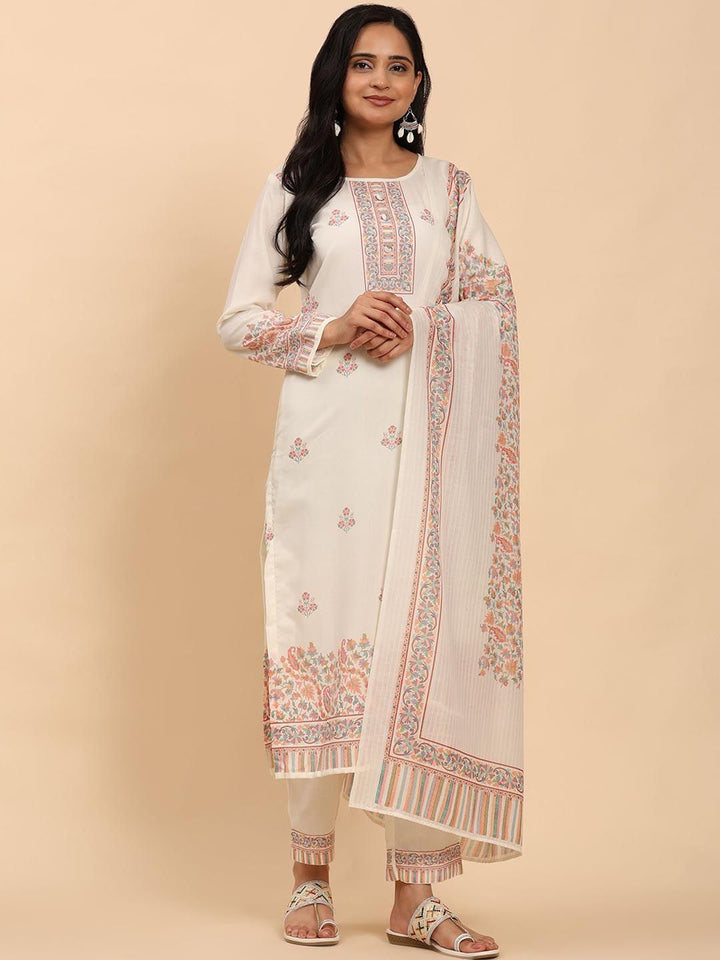 Mamicha Women Floral Printed Regular Pure Cotton Kurta with Trousers & With Dupatta