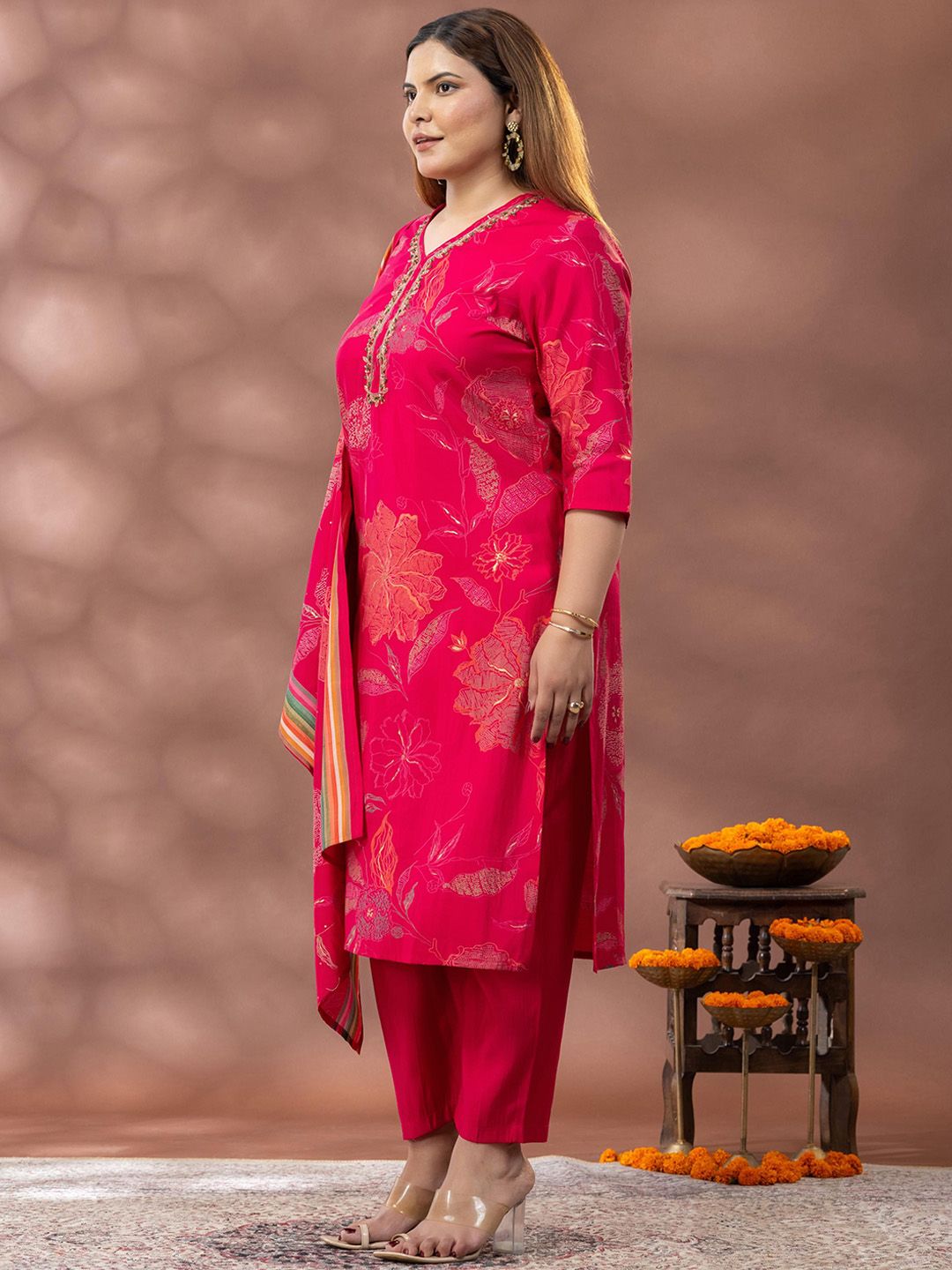 Kurta Bercetak Bunga Mamicha Wanita dengan Palazzos & Dupatta