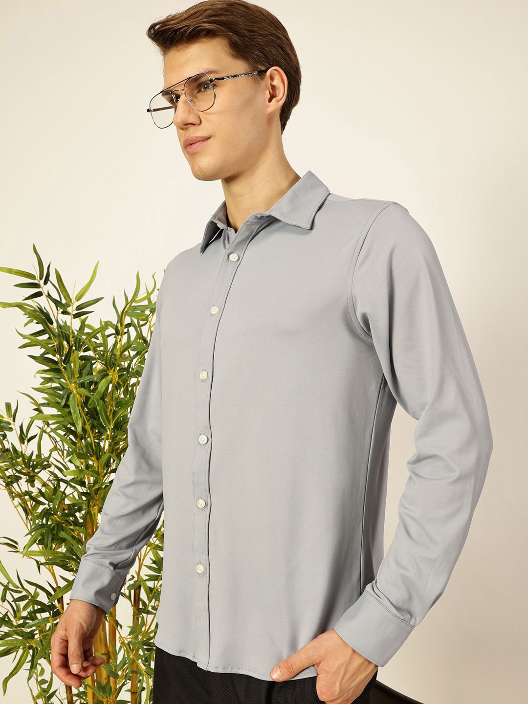 Thomas Scott Men Premium Spread Collar Solid Slim Fit Casual Shirt