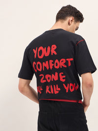 THE BEAR HOUSE Men Typography Printed Round Neck Cotton Oversized T-shirt