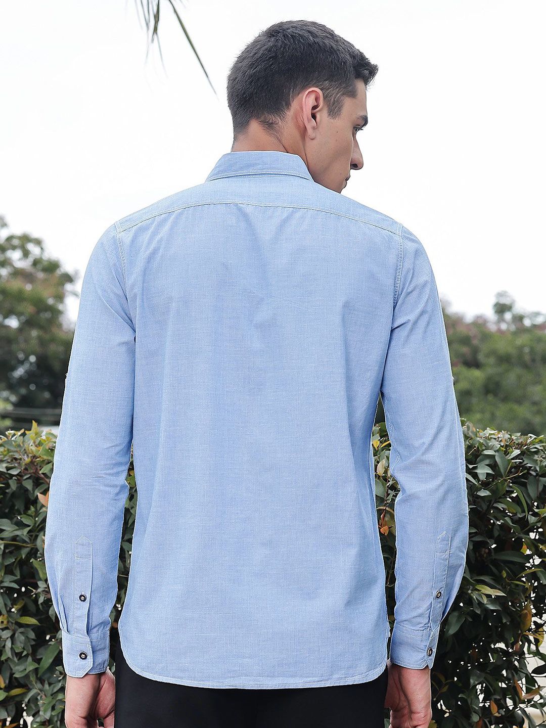 Thomas Scott Classic Slim Fit Spread Collar Roll-Up Sleeves Pure Cotton Casual Shirt