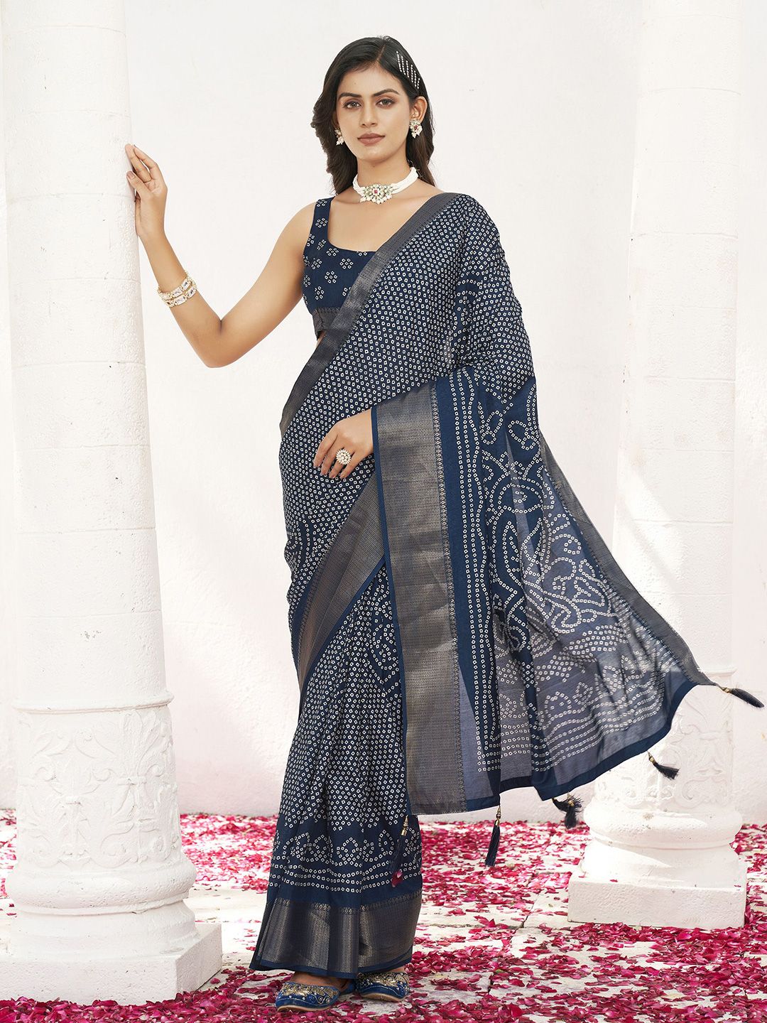 Tikhi Imli Bandhani Printed Zari Polycotton Saree