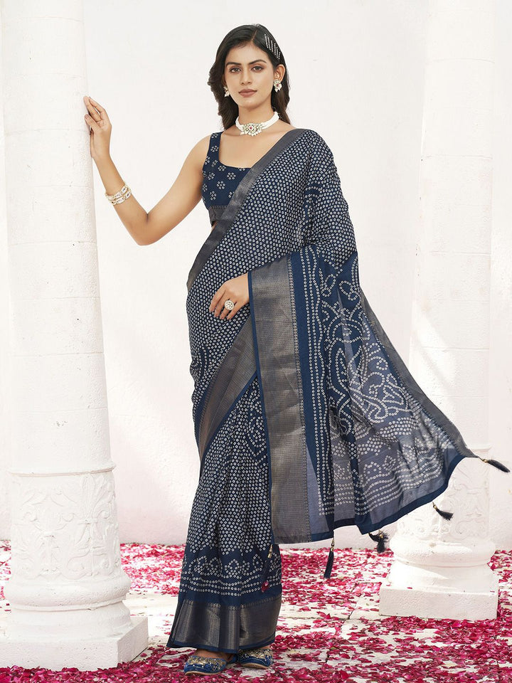 Tikhi Imli Bandhani Printed Zari Polycotton Saree