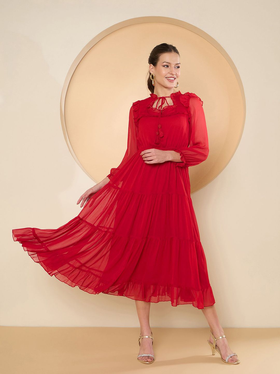 Antheaa Chiffon A-Line Maxi Dress