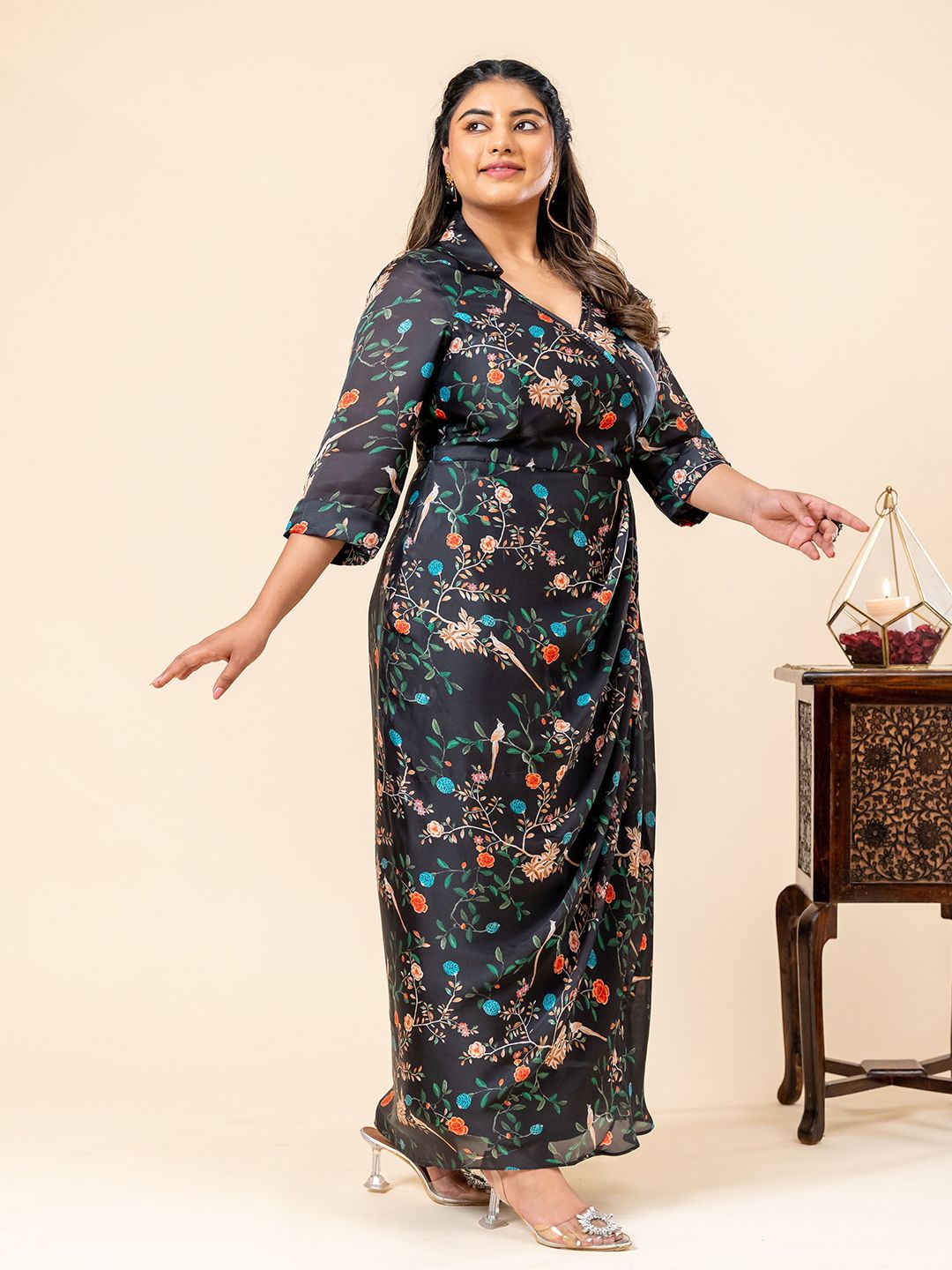 Mamicha Women Floral Print Pakaian Georgette Fit & Flare