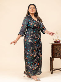 Mamicha Women Floral Print Pakaian Georgette Fit & Flare