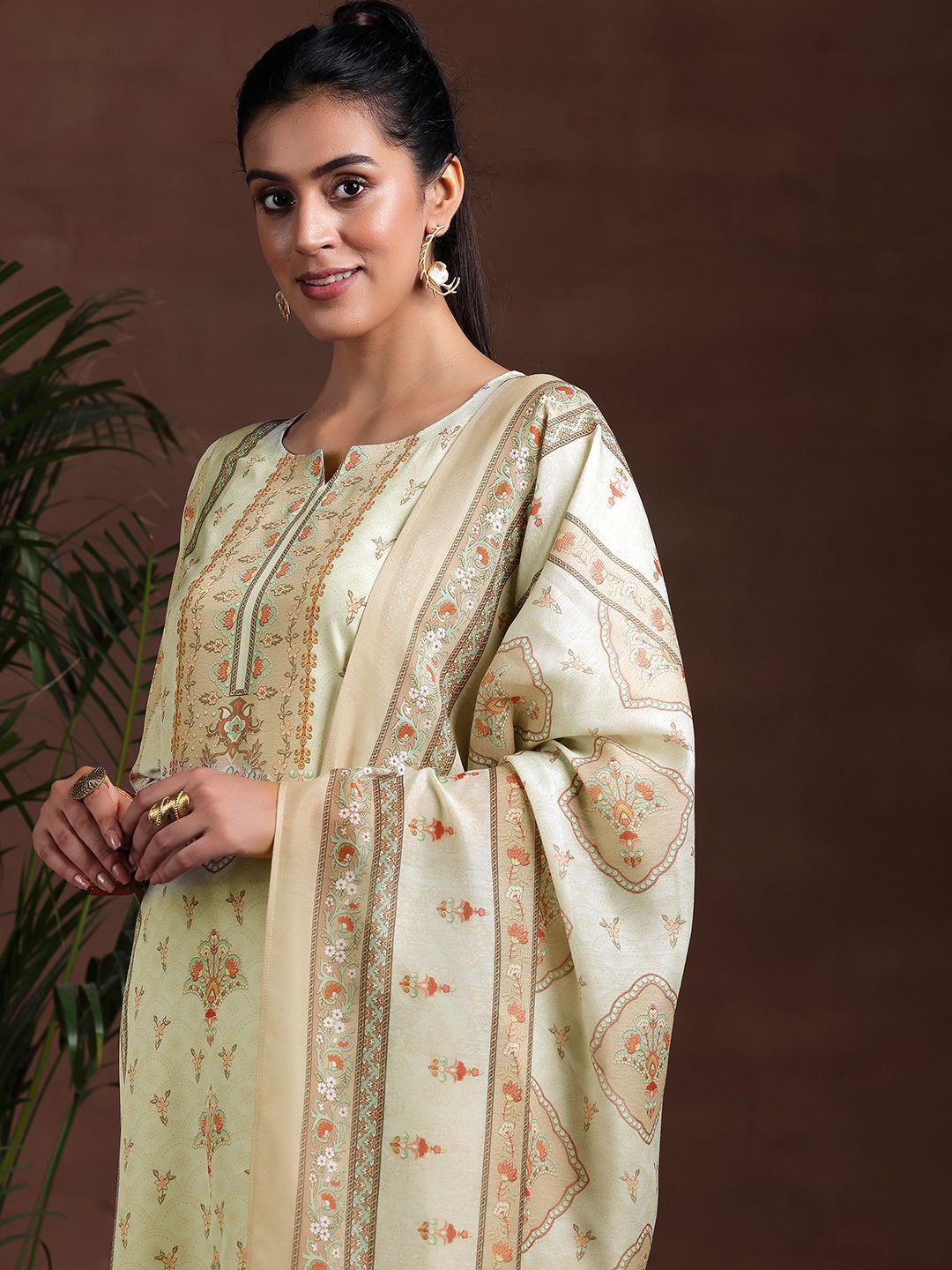 Libas Floral Printed Straight Kurta with Trousers & Dupatta