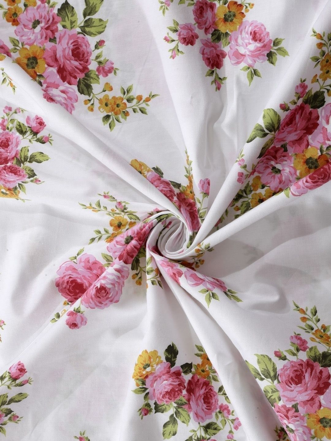 BOMBAY DYEING 525B Pink & White Floral 164 TC Pure Cotton Queen Bedsheet Set