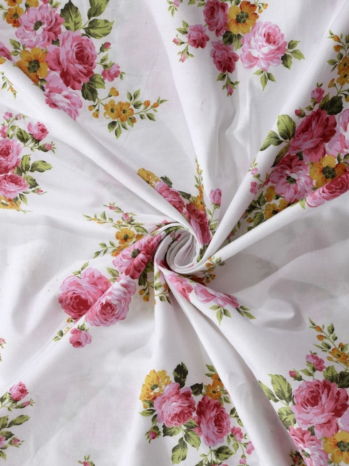BOMBAY DYEING 525B Pink & White Floral 164 TC Pure Cotton Queen Bedsheet Set