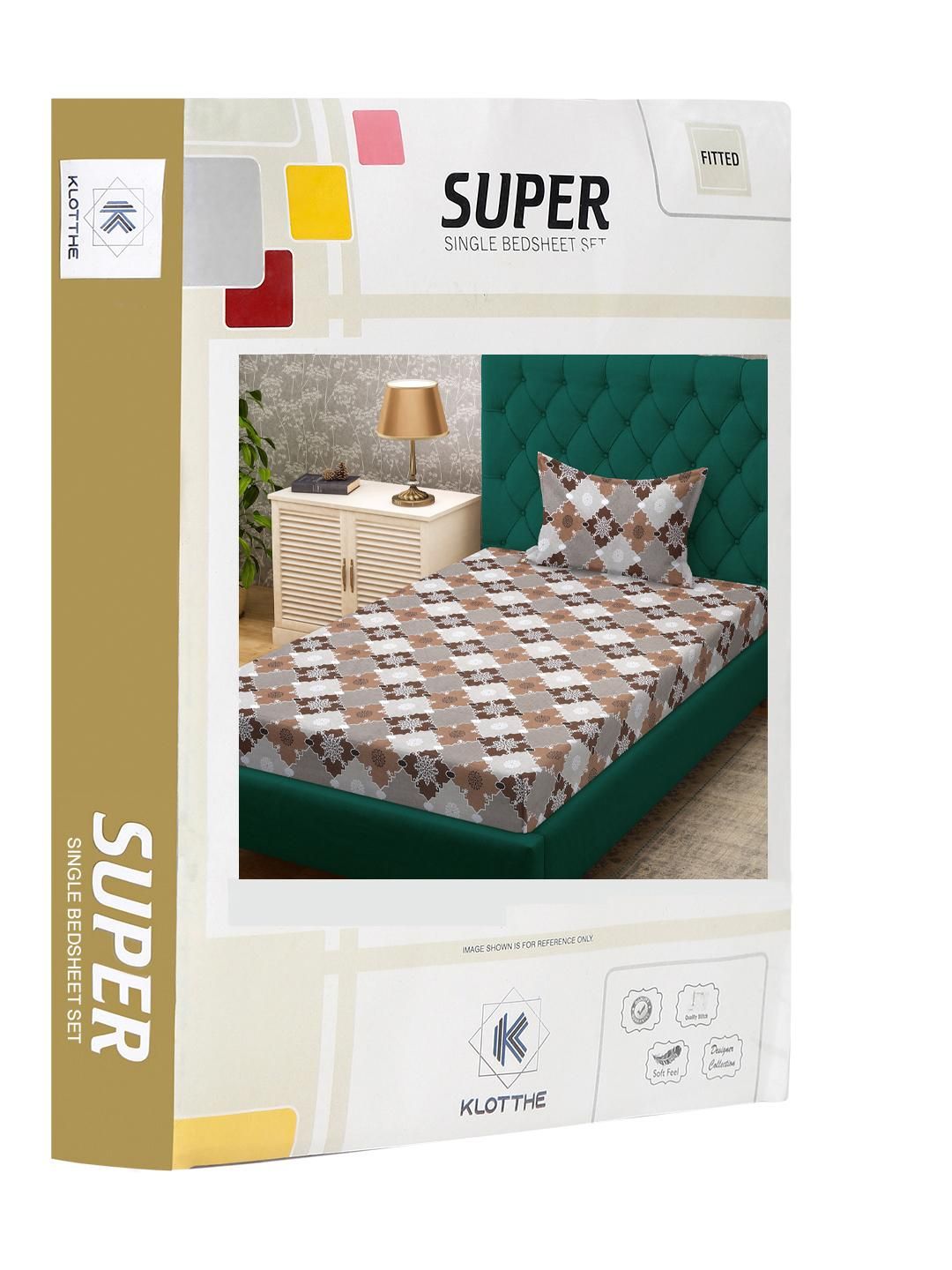 KLOTTHE Brown Geometric Cotton Single Bedsheets