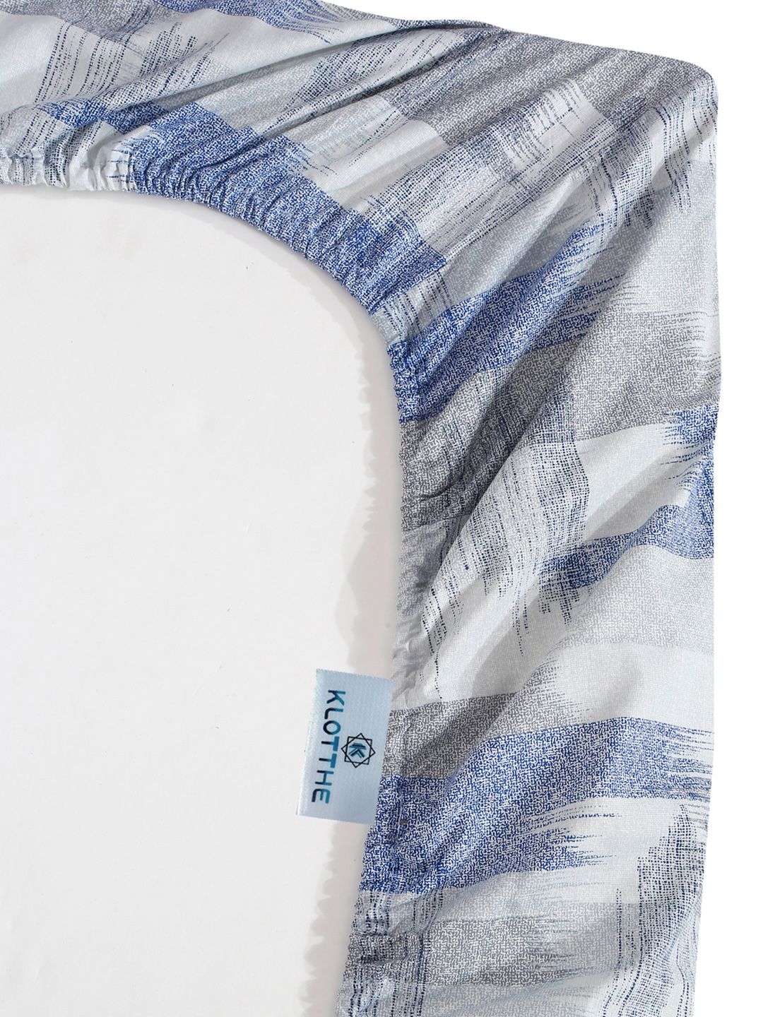 KLOTTHE Biru Geometric Kapas Tulen 400 TC Dilengkapi Cadar King Superfine dengan 2 Sarung Bantal-98 x 89 inci