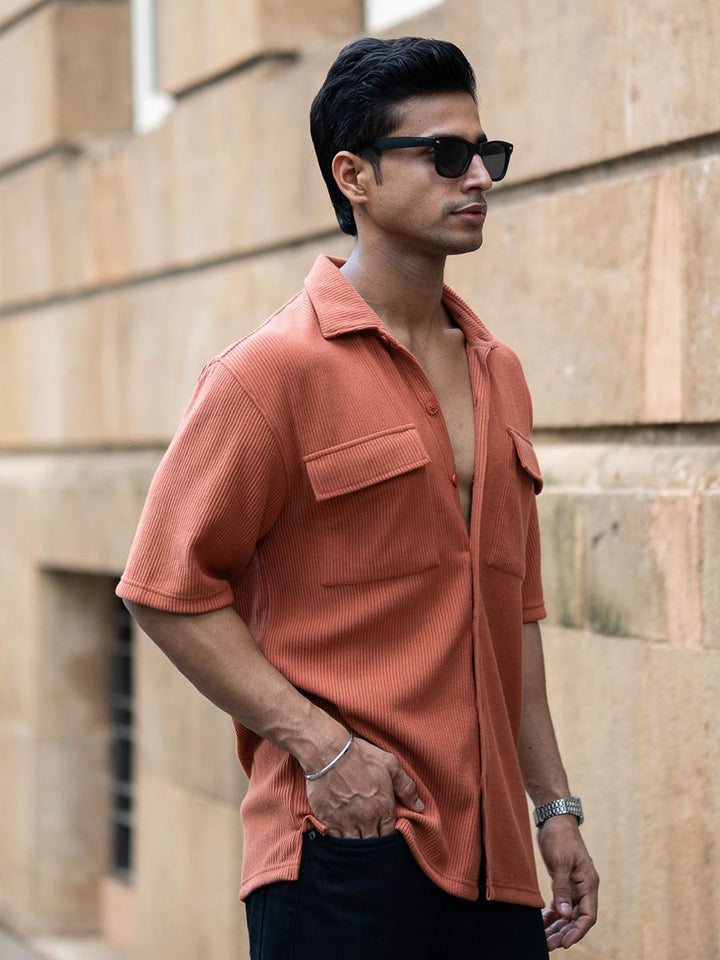 Powerlook Men Oversized Fit Textured Spread Collar Casual Shirt