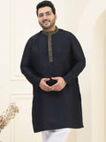 SOJANYA Plus Mandarin Collar Long Sleeves Thread Work Cotton Straight Kurta