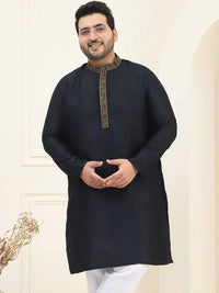 SOJANYA Plus Mandarin Collar Long Sleeves Thread Work Cotton Straight Kurta