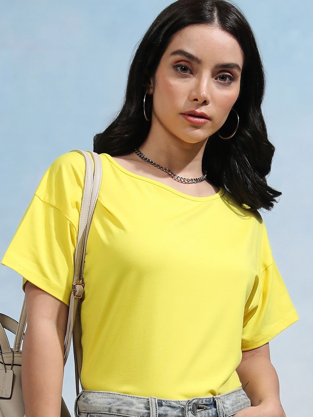 Tokyo Talkies Women Solid Boat Neck Cotton T-shirt