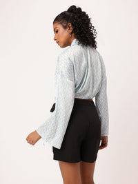 DressBerry Playful Tie-Ups Satiny Glam Blouson Shirt Style Crop Top