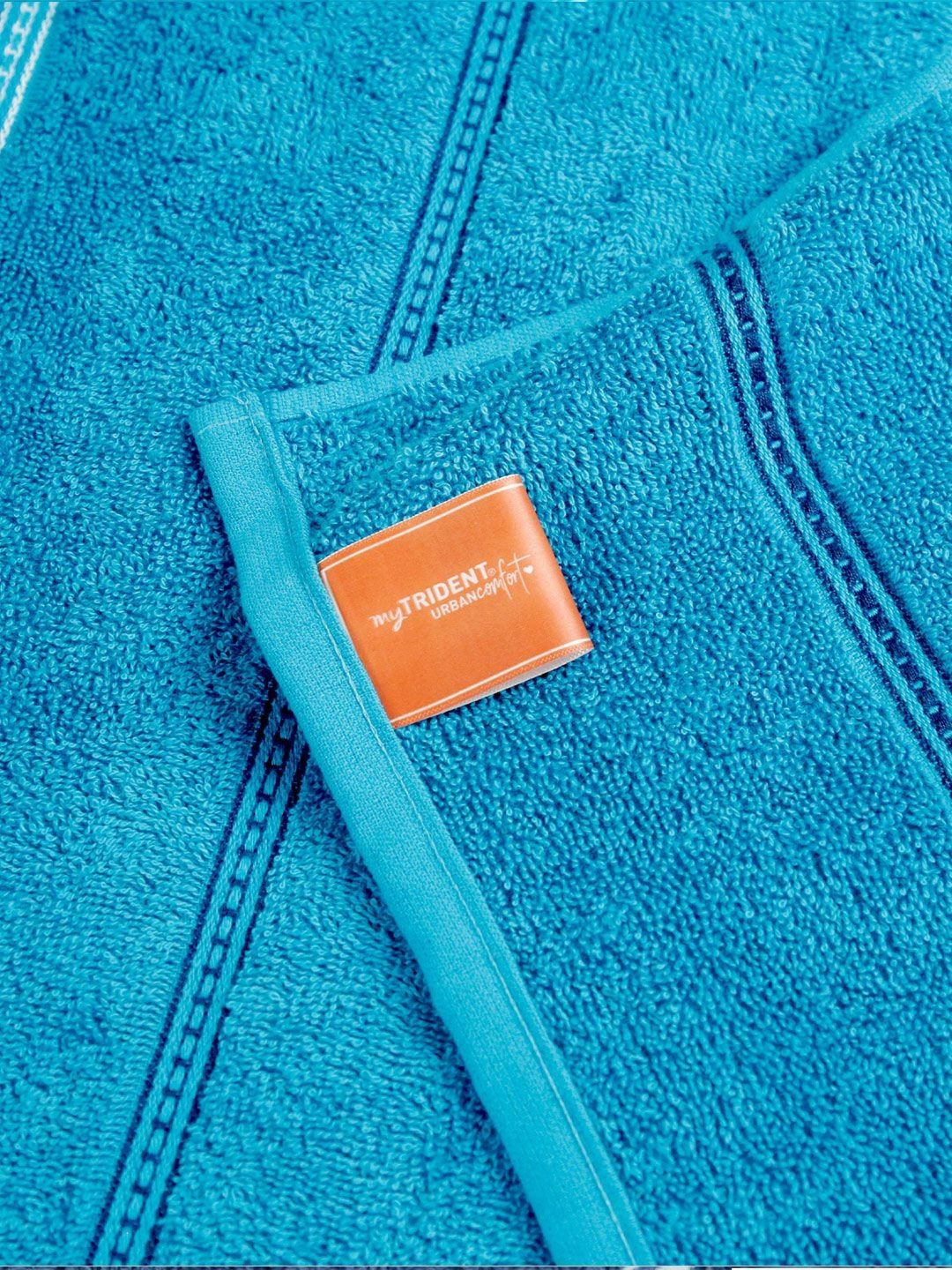 MYTRIDENT Teal & White Striped Cotton 450 GSM Bath Towel