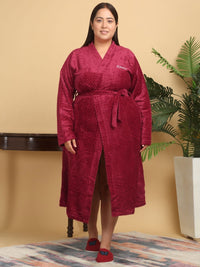 KLOTTHE Women Plus Size Self Design Woollen Bath Robe With Belt