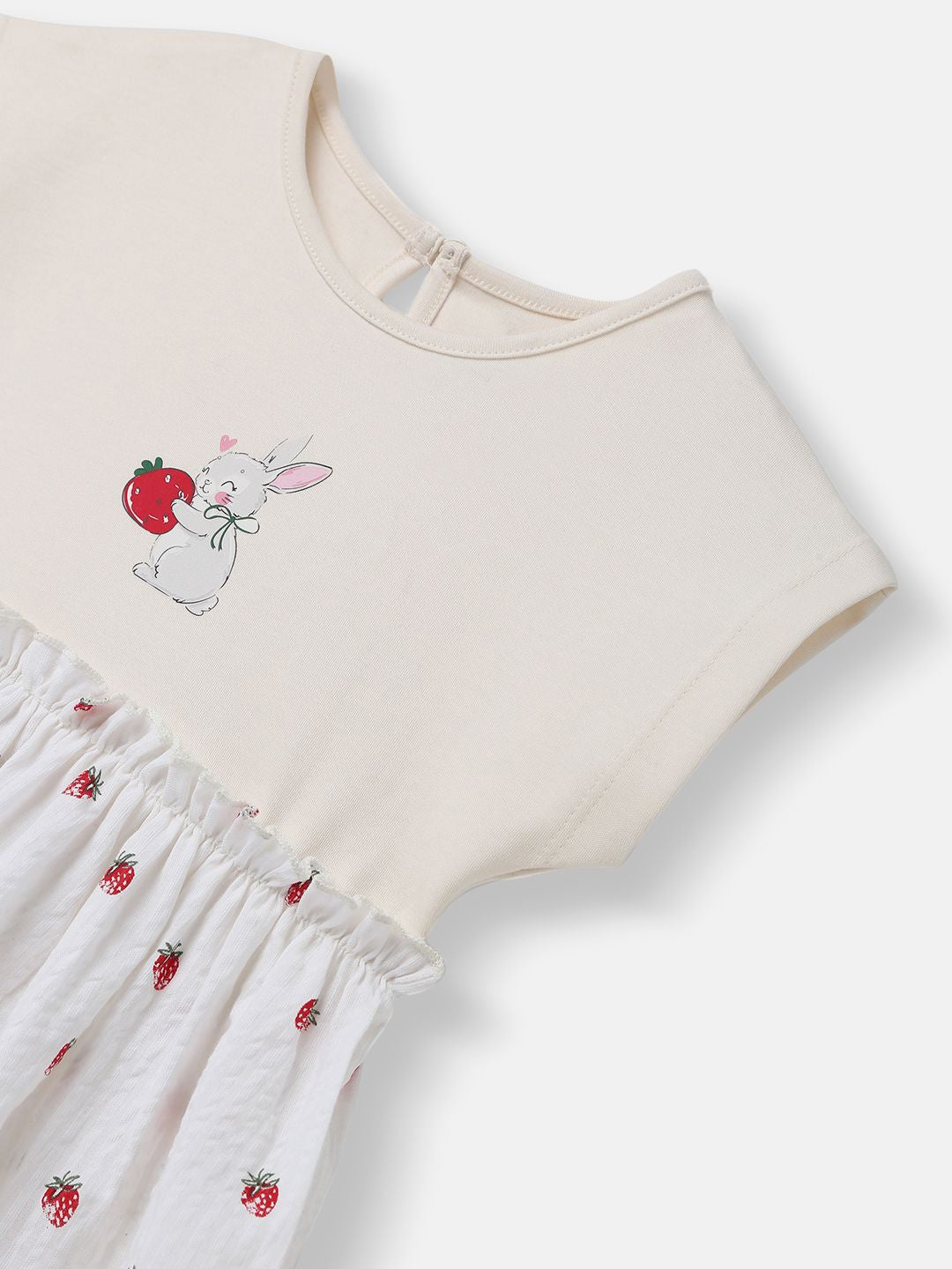 Nauti Nati Girls Cotton Strawberry Print Rabit Badge Dress