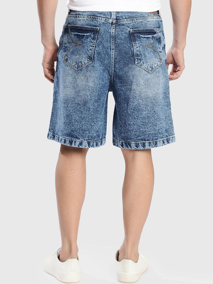 Bene Kleed Men Washed Mid-Rise Knee Length Relaxed Fit Denim Shorts