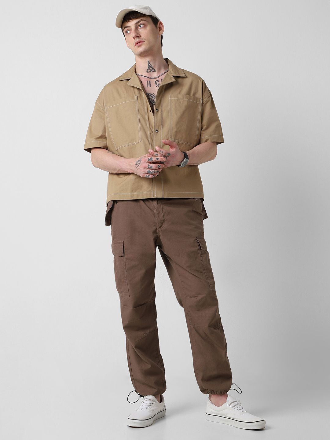 VASTRADO Men Classic Cuban Collar Solid Cotton Oversized Casual Shirt