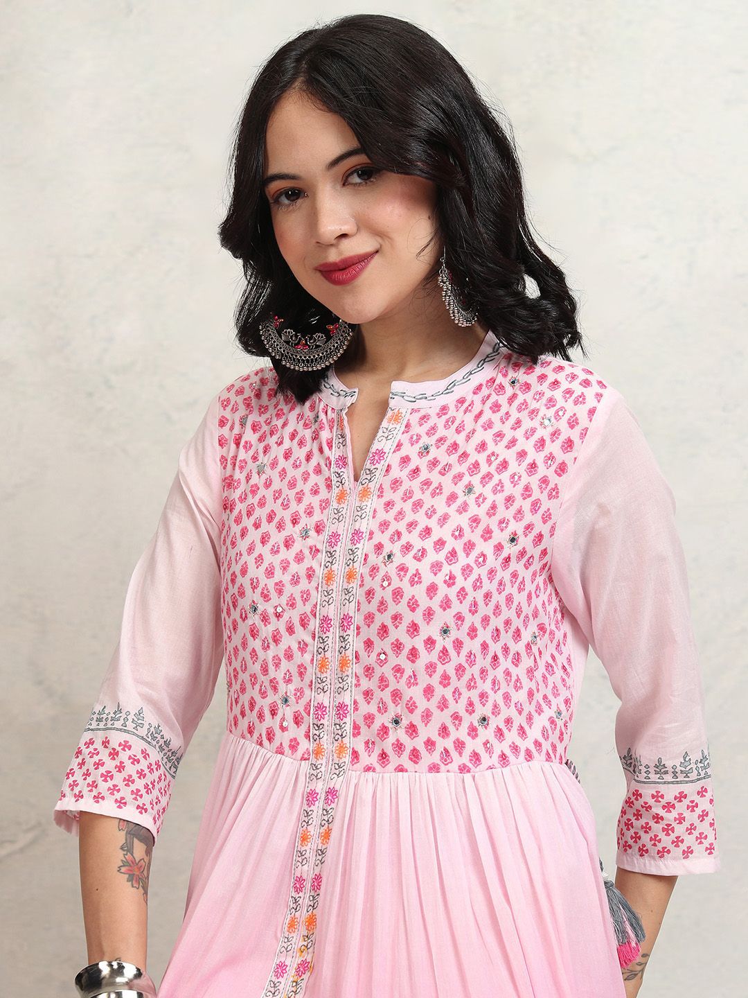 Vishudh Embroidered Ombre Tiered Maxi Ethnic Dress