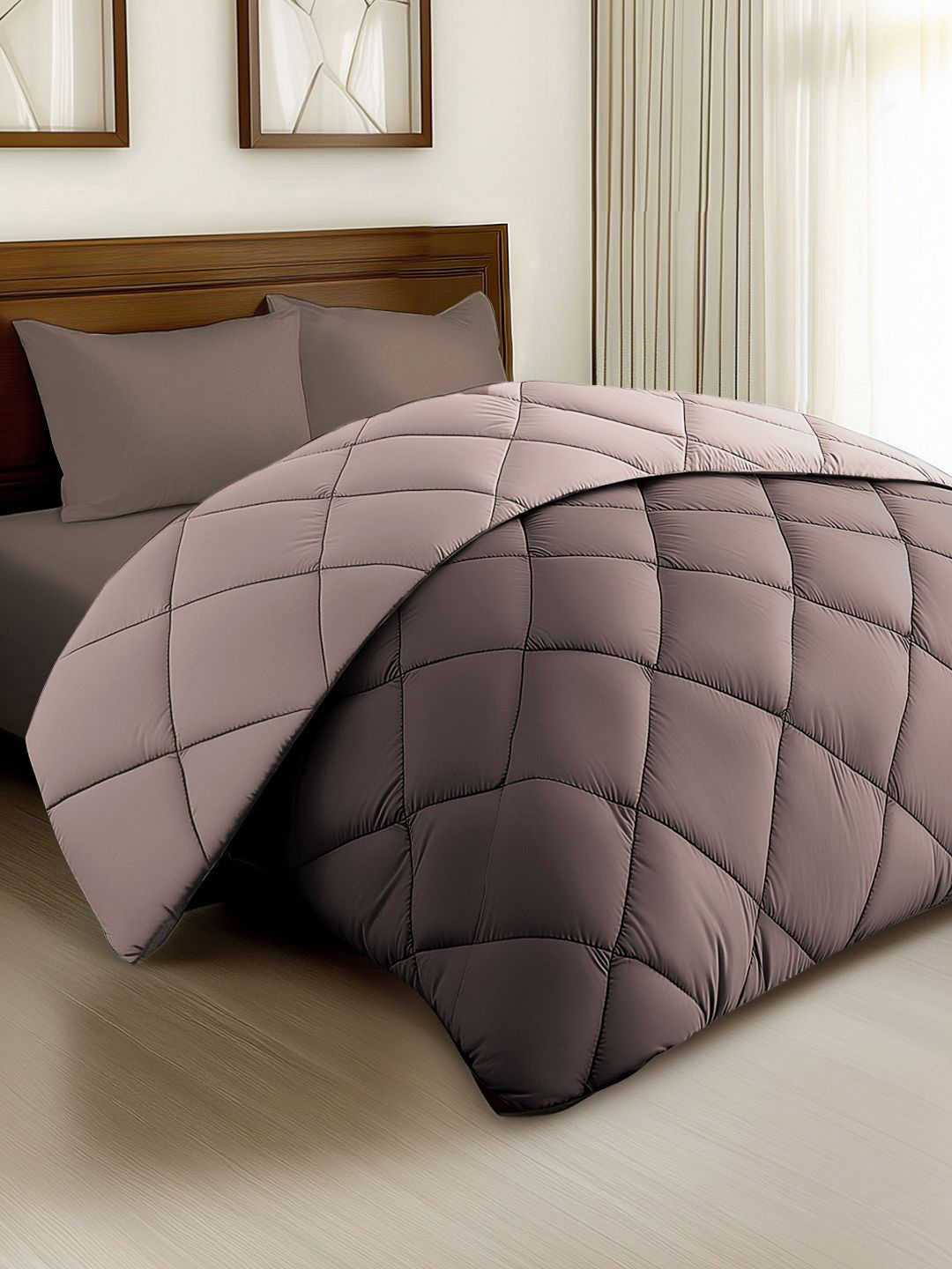 Story@home Browm & Beige Solid Reversible 240 GSM Heavy Winter Double Bed Comforter