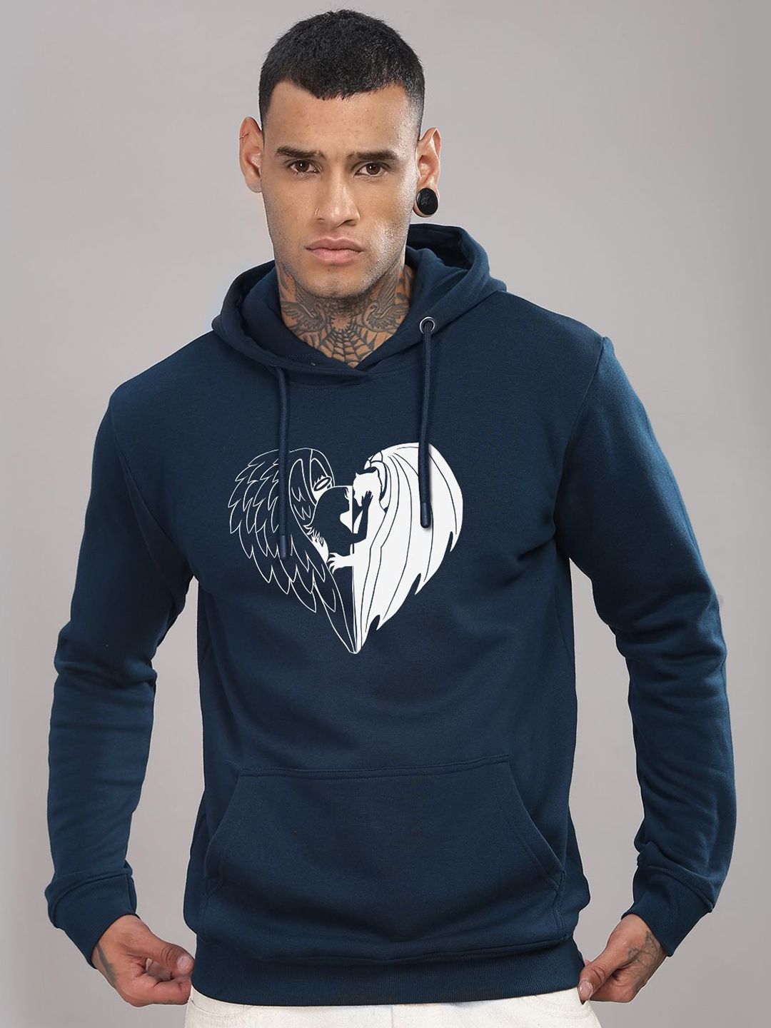 ADRO Lelaki Graphic Printed Hod Cotton Pullover Sweatshirt
