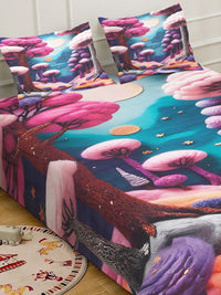 Myntra Elegant Purple & Pink Floral 400 TC King 7D Bedsheet & 2 Pillow Cover 250X225 cm