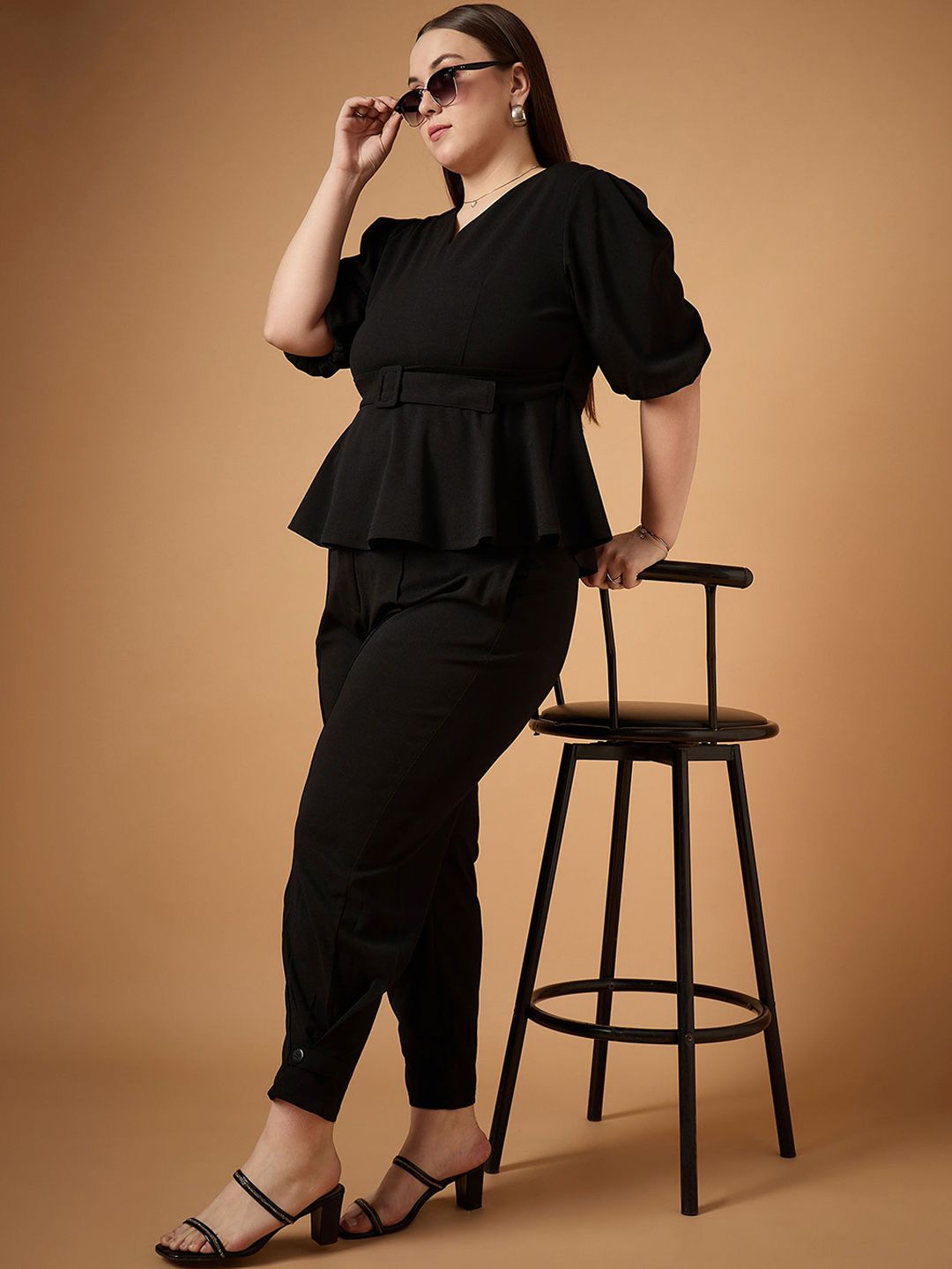 Sassafras Lengan Pendek Peplum Top & Trouser Co-Ords