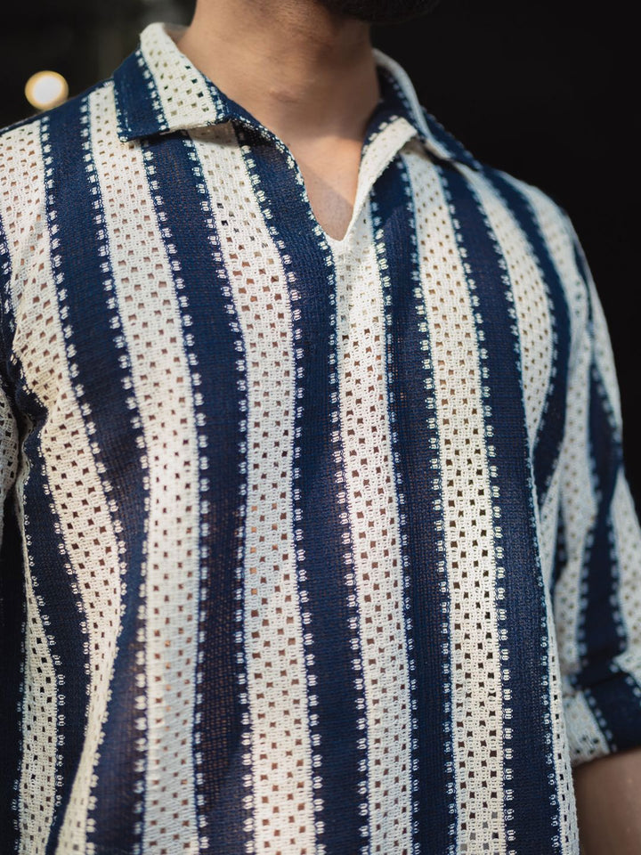 Powerlook Men Spread Collar Vertical Striped Casual Shirt
