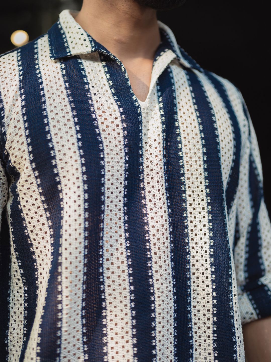 Powerlook Men Spread Collar Vertical Striped Casual Shirt
