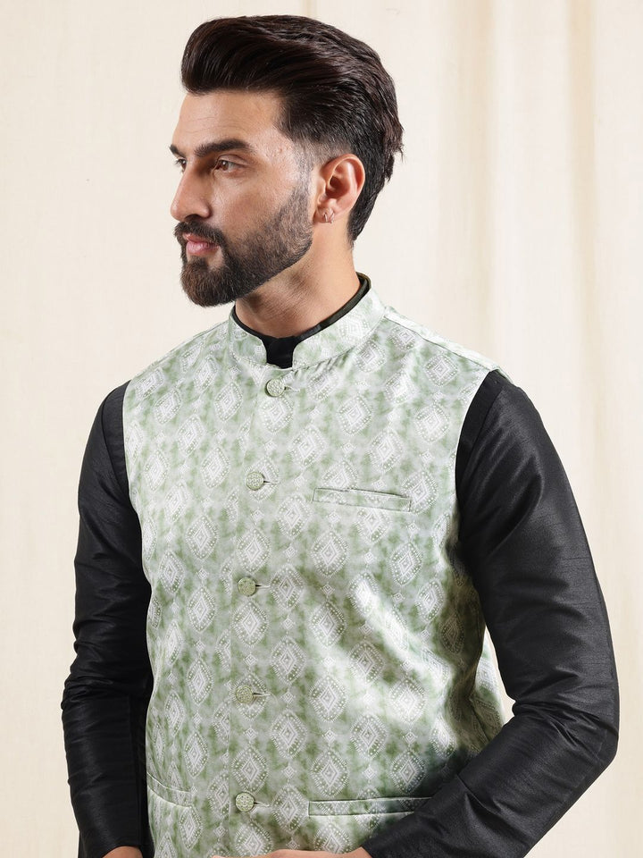 Anouk Mandarin Collar Straight Kurta With Pyjamas & Nehru Jacket