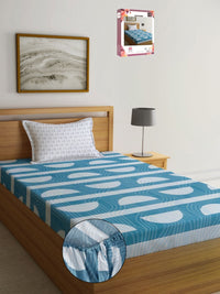 Myntra Elegant Homes Blue Geometric Printed Set Cadar Bujang 300 TC 2.20 m x 1.50 m